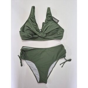 AIMAGE Women Olive Green Twist Front High Waisted Bikini Set 2XL New